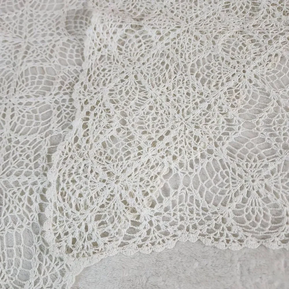Vintage Crocheted Set of Two White Table Runners